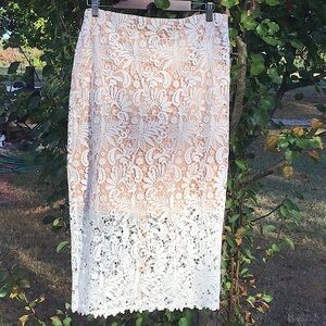 White House Black Market Cream Lace With Nude Lining Pencil Skirt